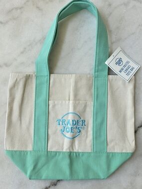 Trader Joe's Mini Pastel Canvas Tote Bag Mint Green NWT